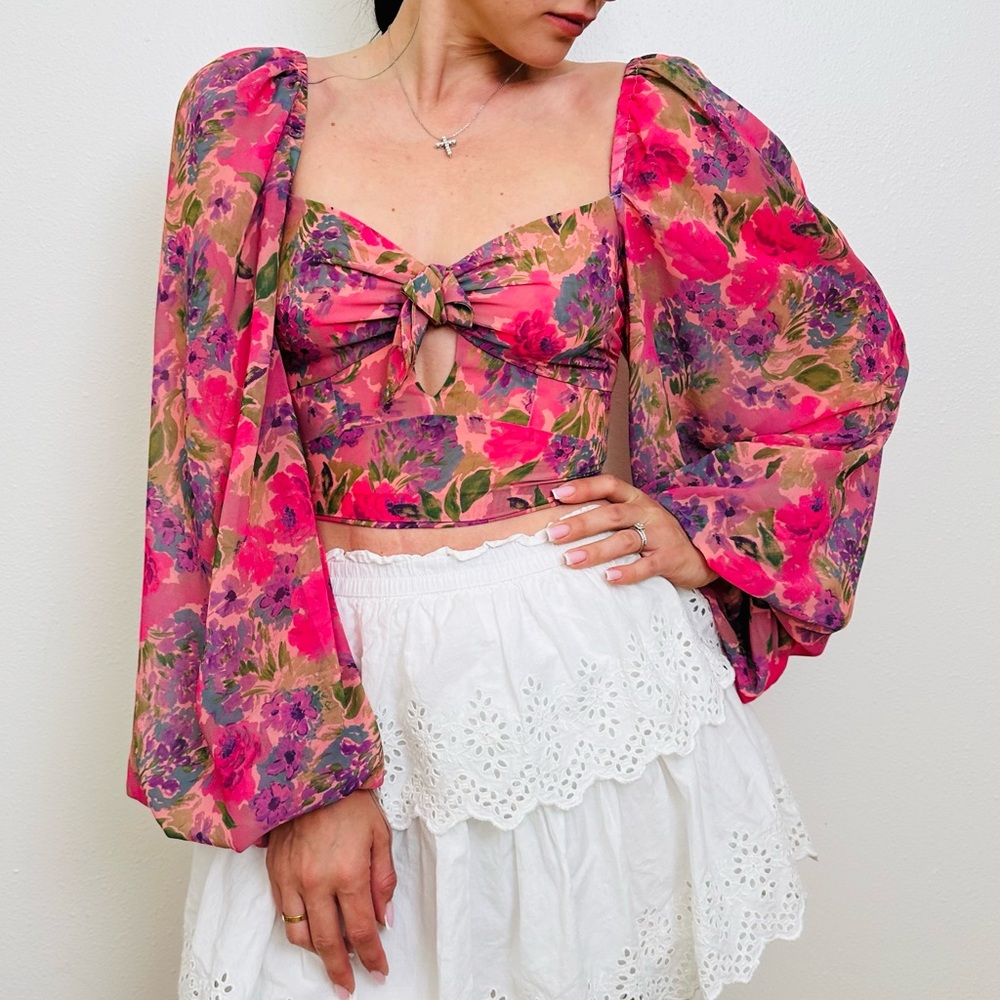 For Love & Lemons Trisha Crop Top Pink Floral